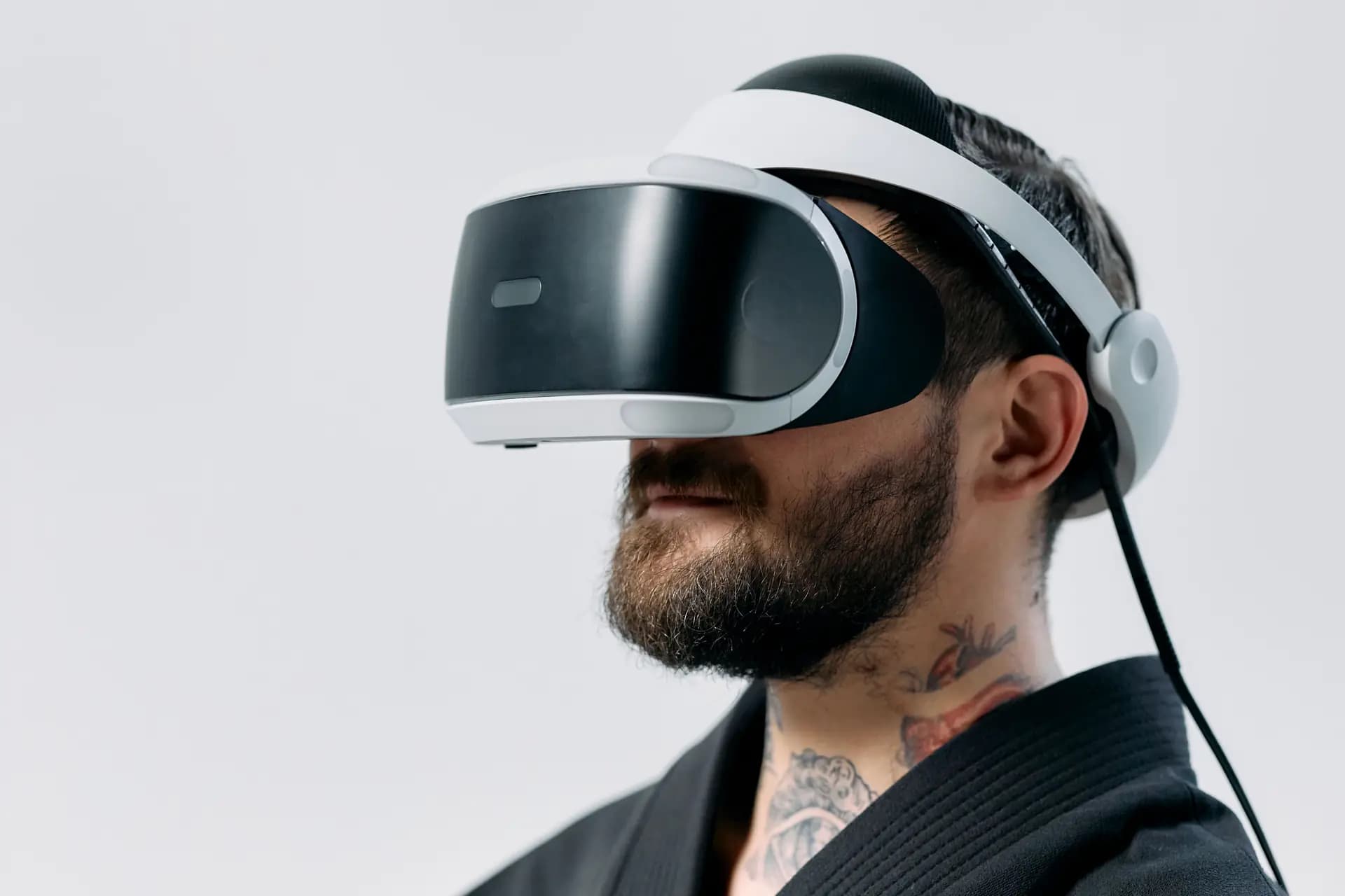 Person wearing a virtual reality headset