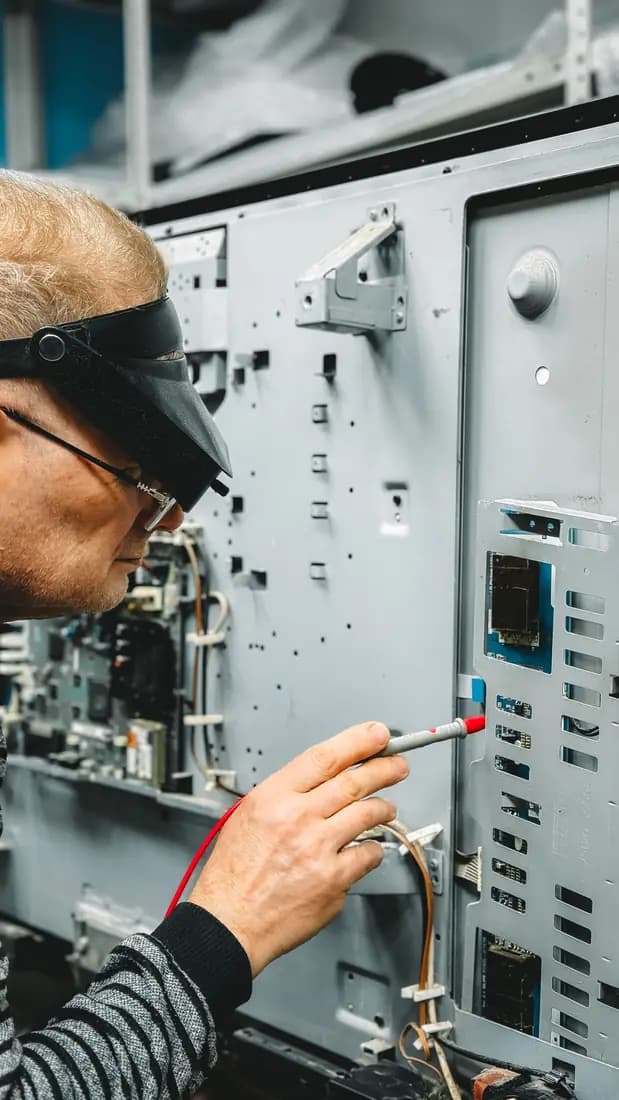 Engineer testing equipment in a server cabinet